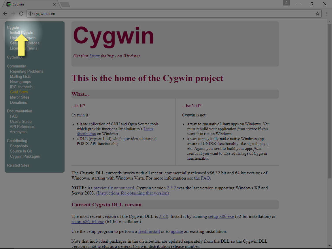 Follow link 'Install CygWin'
