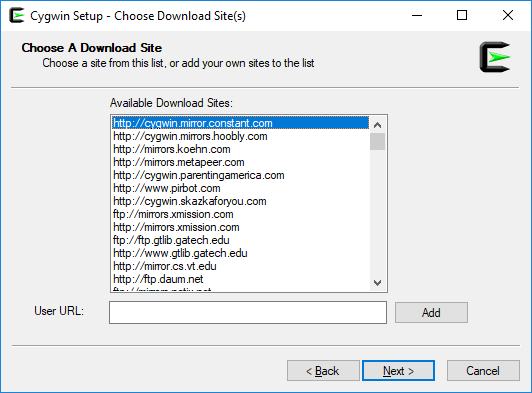 Select an available download site and select Next